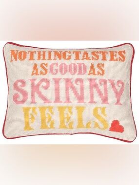 Jonathan Adler Needlepoint Pillow NOTHING TASTES AS GOOD AS SKINNY FEELS